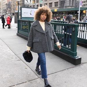 Ganni grey boxy boucle swing jacket coat